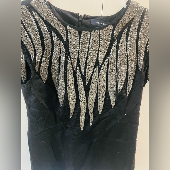 Vintage French Connection rare glam heavily beaded silver black top women’s sz 4 - Picture 2 of 8